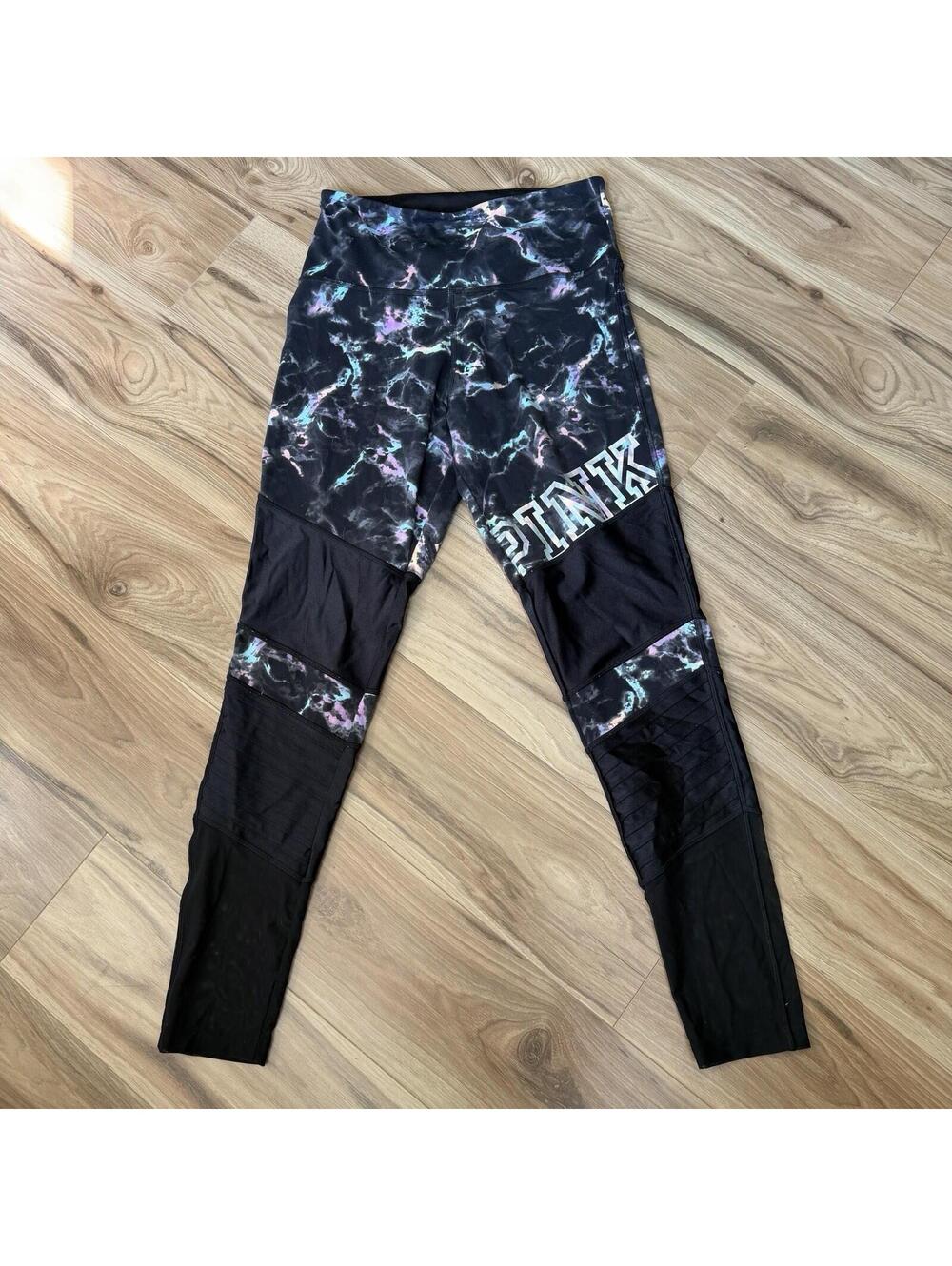 PINK Victoria's Secret Ultimate Marble Moto Legging High Rise Black M